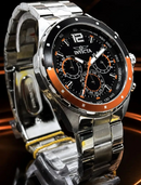 NOVIDADE Invicta Speedway Mostrador Aço Inox Mostrador Preto com Detalhes Laranja Luxo e Sofisticação + Frete Grátis