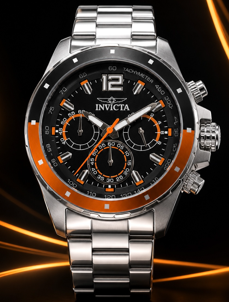 NOVIDADE Invicta Speedway Mostrador Aço Inox Mostrador Preto com Detalhes Laranja Luxo e Sofisticação + Frete Grátis