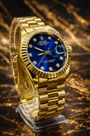 KIT CASAL LUXO ECONOMIA💎 RLX Dourado Detalhes Mostrador Azul Masculino e Feminino + FRETE GRÁTIS (TEMPO LIMITADO) ✨