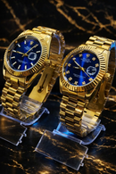 KIT CASAL LUXO ECONOMIA💎 RLX Dourado Detalhes Mostrador Azul Masculino e Feminino + FRETE GRÁTIS (TEMPO LIMITADO) ✨