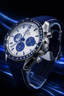 MEGA PROMOÇÃO Relógio Omeg Speedmaster “Silver Snoopy Award” 50th Anniversary  100% Funcional + Pulseira Azul Luxo e Destaque + FRETE GRÁTIS