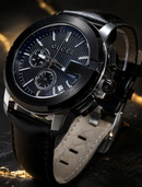 MEGA NOVIDADE COM PROMOÇÃO Relógio GC Preto Luxuoso Funcional Pulseira Couro Sofisticação e Destaque + FRETE GRÁTIS