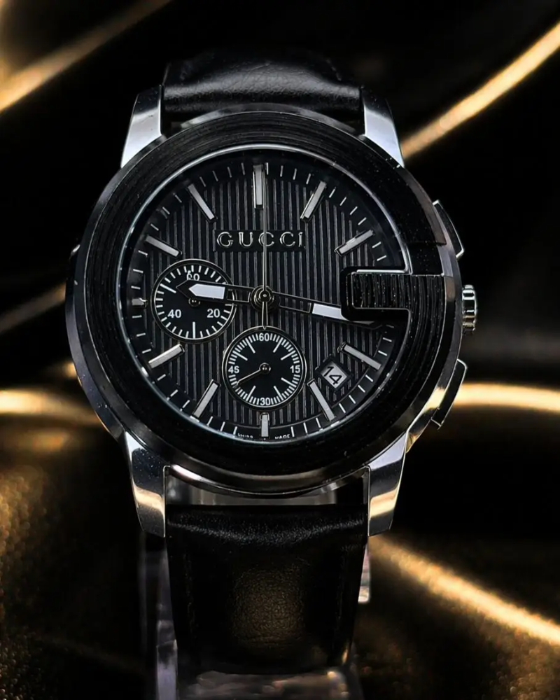 MEGA NOVIDADE COM PROMOÇÃO Relógio GC Preto Luxuoso Funcional Pulseira Couro Sofisticação e Destaque + FRETE GRÁTIS