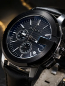 MEGA NOVIDADE COM PROMOÇÃO Relógio GC Preto Luxuoso Funcional Pulseira Couro Sofisticação e Destaque + FRETE GRÁTIS