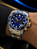 MEGA PROMOÇÃO Invicta Pro Diver Misto Prata Detalhes Dourado Mostrador Azul LinhA DIAMANTE + Frete Grátis