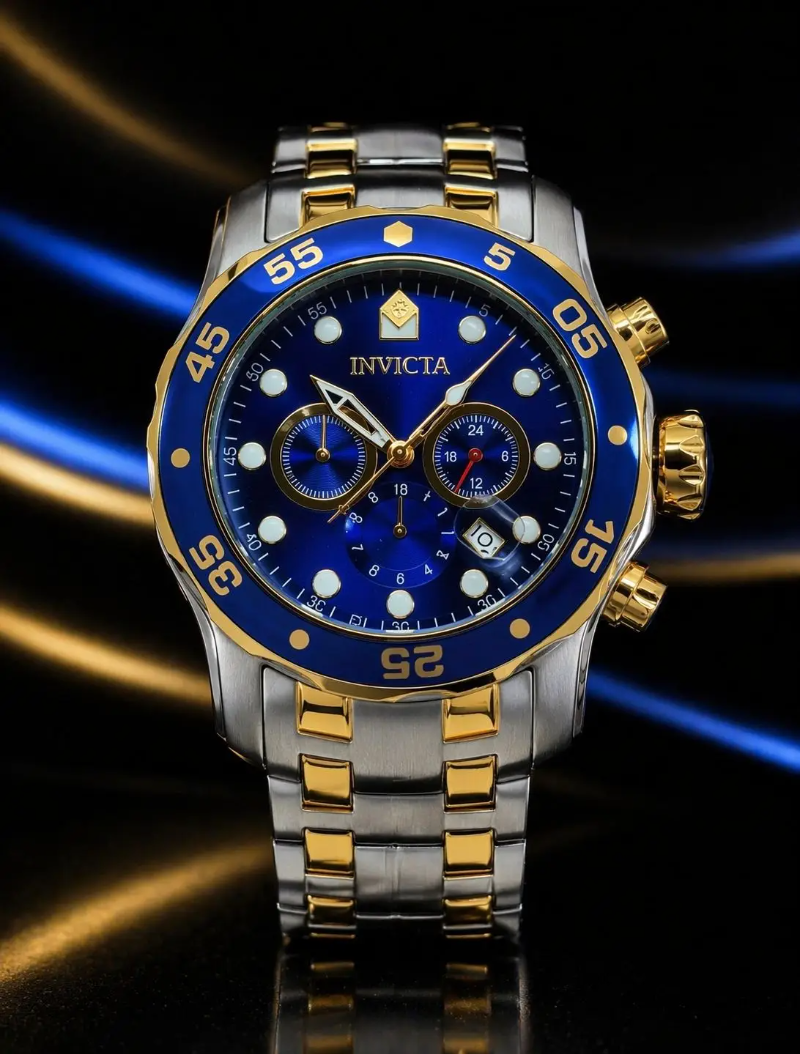 MEGA PROMOÇÃO Invicta Pro Diver Misto Prata Detalhes Dourado Mostrador Azul LinhA DIAMANTE + Frete Grátis
