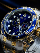 MEGA PROMOÇÃO Invicta Pro Diver Misto Prata Detalhes Dourado Mostrador Azul LinhA DIAMANTE + Frete Grátis