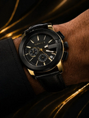 MEGA NOVIDADE COM PROMOÇÃO Relógio GC Preto Detalhes Dourado Luxuoso Funcional Pulseira Couro Sofisticação e Destaque + FRETE GRÁTIS