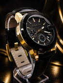 MEGA NOVIDADE COM PROMOÇÃO Relógio GC Preto Detalhes Dourado Luxuoso Funcional Pulseira Couro Sofisticação e Destaque + FRETE GRÁTIS