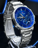 MEGA PROMOÇÃO Relógio TH Prata Mostrador Azul 100% Funcional Luxo e Destaque, Pura Sofisticação + Frete Grátis
