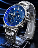 MEGA PROMOÇÃO Relógio TH Prata Mostrador Azul 100% Funcional Luxo e Destaque, Pura Sofisticação + Frete Grátis