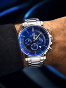 MEGA PROMOÇÃO Relógio TH Prata Mostrador Azul 100% Funcional Luxo e Destaque, Pura Sofisticação + Frete Grátis