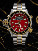 MEGA PROMOÇÃO Relógio Citize Promaster Aqualand Aço Inox Prata Detalhes Dourado Mostrador Vermelho 100% Funcional Digital e Analógico Luxo e Destaque + FRETE GRÁTIS