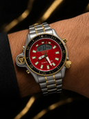 MEGA PROMOÇÃO Relógio Citize Promaster Aqualand Aço Inox Prata Detalhes Dourado Mostrador Vermelho 100% Funcional Digital e Analógico Luxo e Destaque + FRETE GRÁTIS