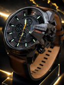 MEGA PROMOÇÃO 10bar Pulseira em Couro Legítimo Marrom Caixa Aço Inox Preto 100% Funcional + Luxo e Destaque + FRETE GRÁTIS