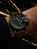 MEGA PROMOÇÃO 10bar Pulseira em Couro Legítimo Marrom Caixa Aço Inox Preto 100% Funcional + Luxo e Destaque + FRETE GRÁTIS