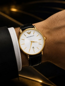 MEGA NOVIDADE COM PROMOÇÃO Relógio Arman Social Luxuoso 100% Funcional Pulseira Couro Preta Luxo e Destaque + FRETE GRÁTIS